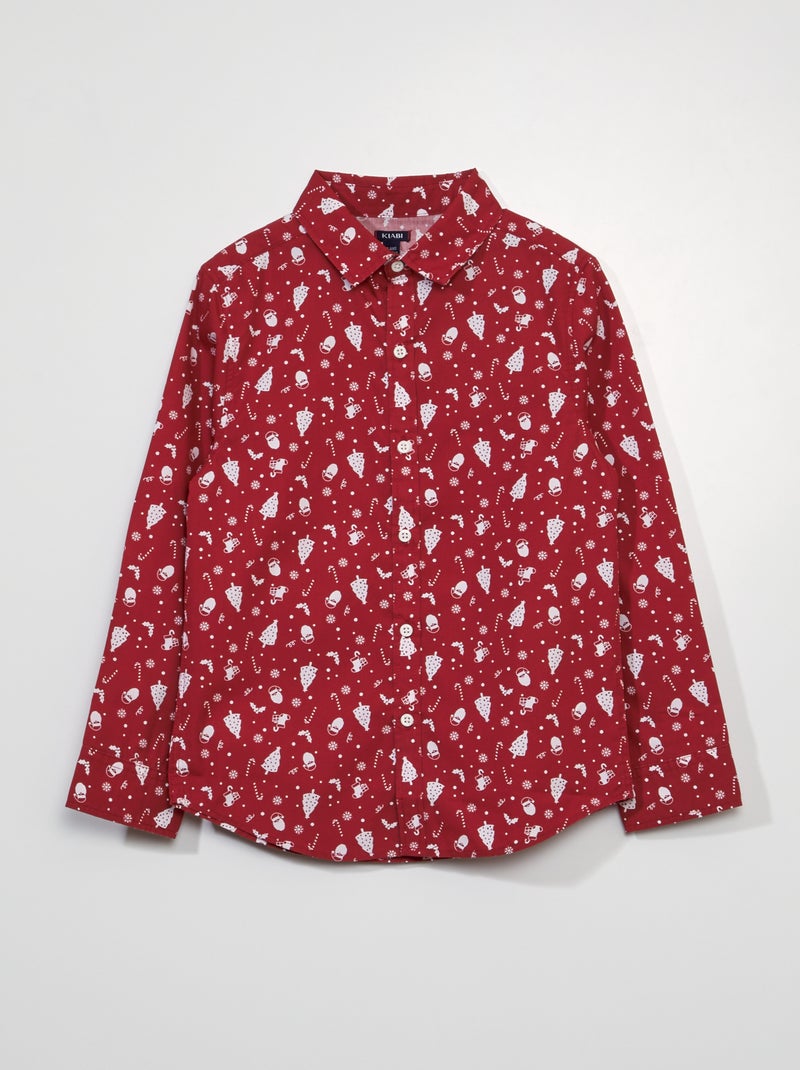 Camisa de Natal em popelina com árvores de Natal VERMELHO - Kiabi