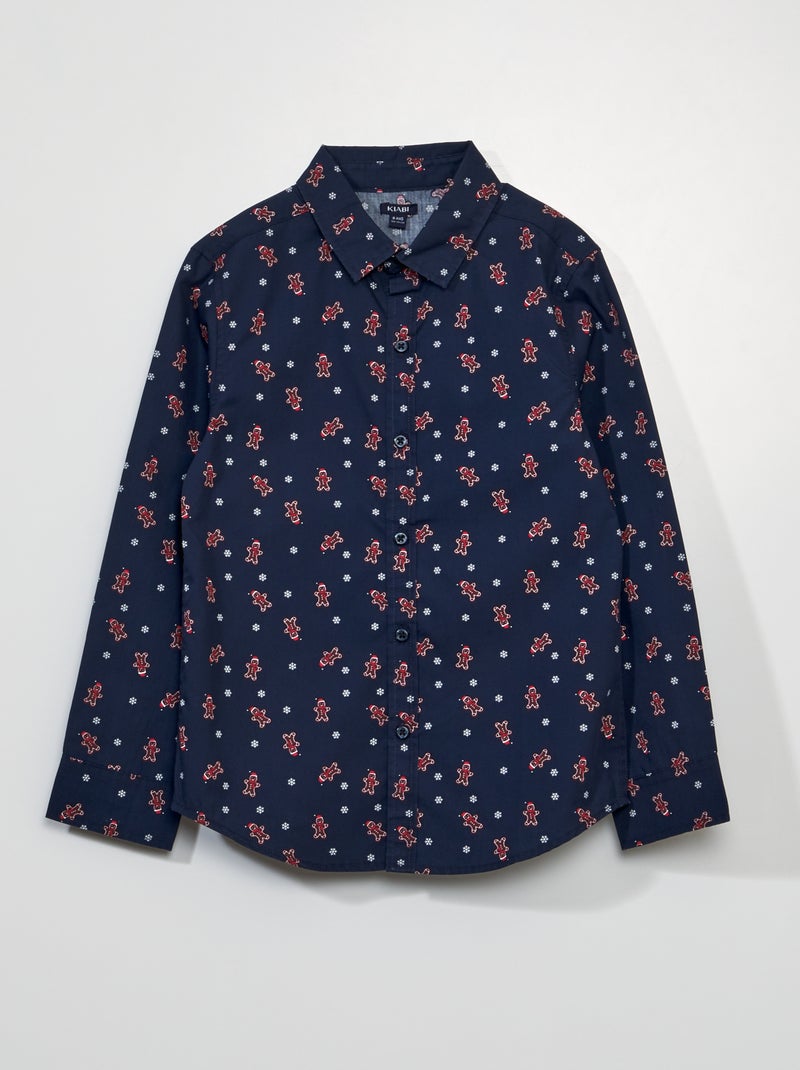Camisa de Natal em popelina com biscoitos pequenos AZUL - Kiabi