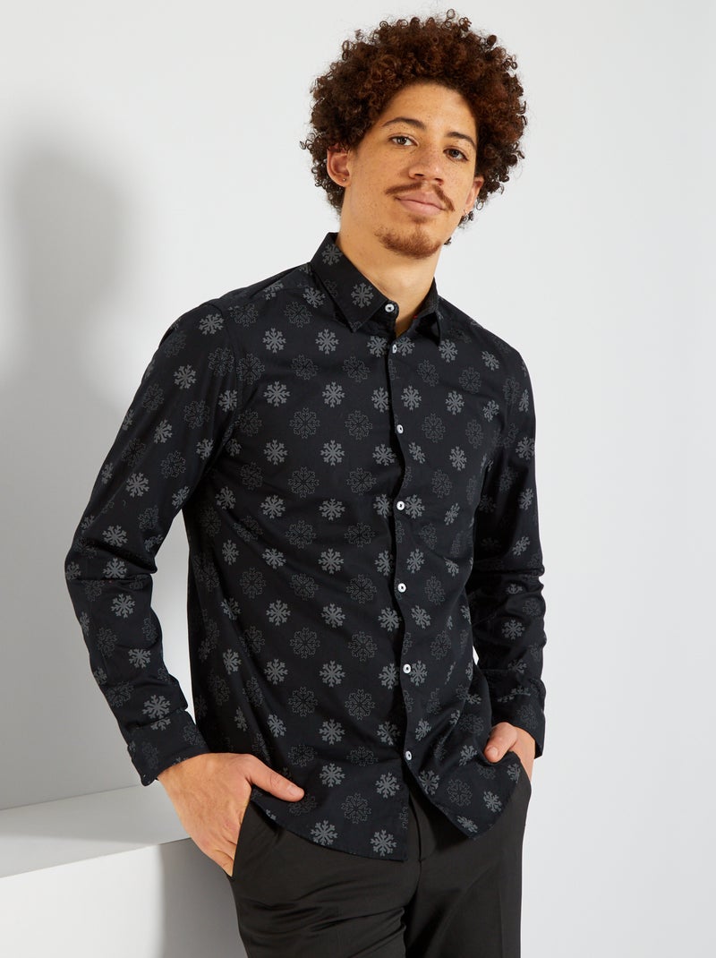 Camisa de 'Natal' em popelina PRETO - Kiabi