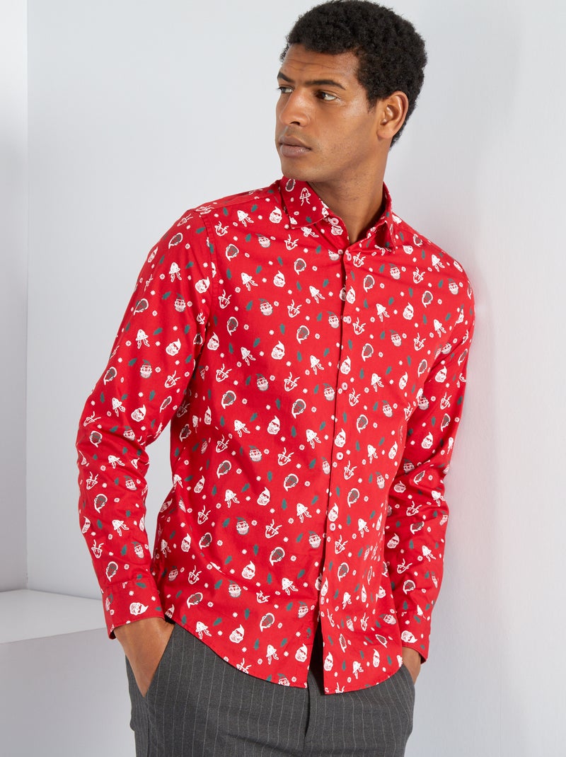 Camisa de 'Natal' em popelina VERMELHO - Kiabi