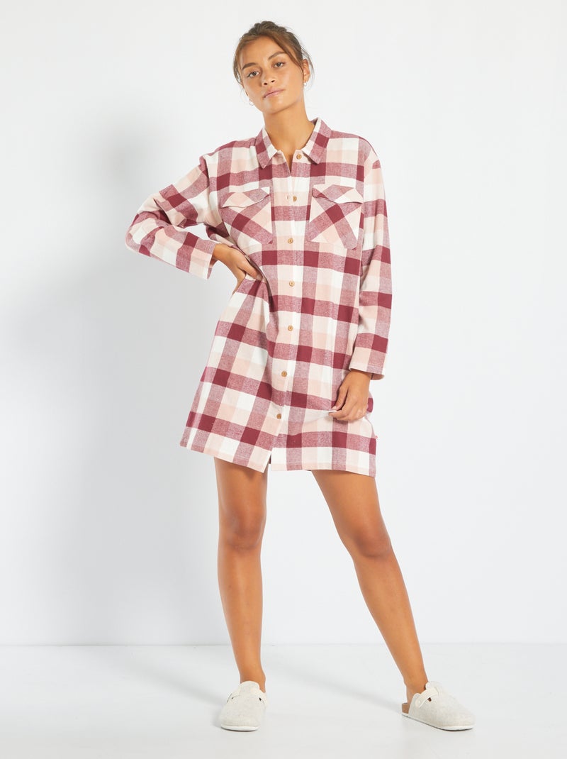 Camisa de noite aos quadrados em flanela BEGE - Kiabi