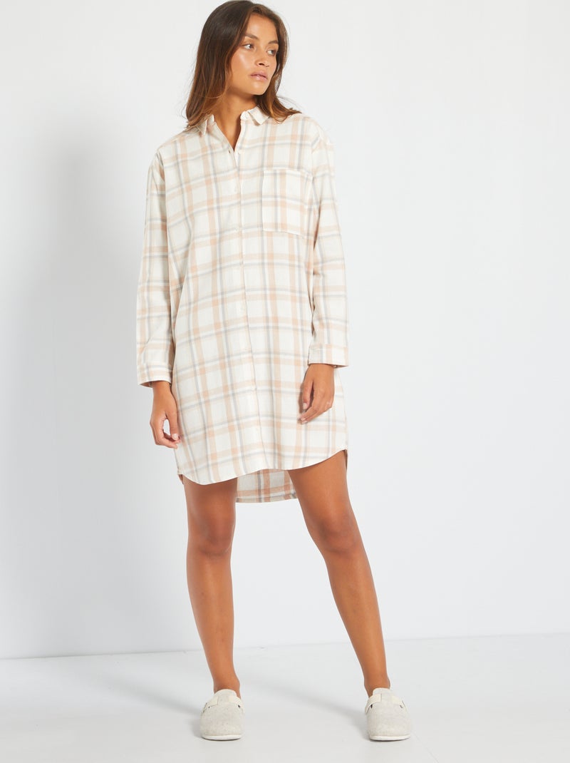 Camisa de noite aos quadrados em flanela BRANCO - Kiabi