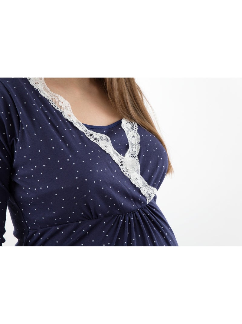 Camisa de noite de gravidez e amamentação juliette 'bogema' Azul Branco - Kiabi