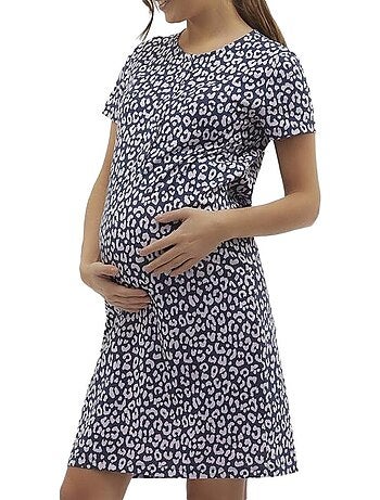 Camisa de noite de gravidez mamalicious hira para mulher - azul marinho/roxo