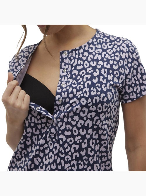 Camisa de Noite de Gravidez Mamalicious Hira para Mulher - Azul Marinho/Roxo - Kiabi Camisa de Noite de Gravidez Mamalicious Hira para Mulher - Azul Marinho/Roxo - Kiabi