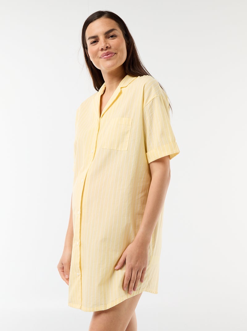 Camisa de noite de maternidade abotoada Amarelo - Kiabi