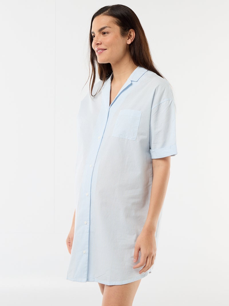 Camisa de noite de maternidade abotoada Azul - Kiabi