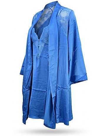 Camisa de noite e kimono mulher cetim efeito seda renda com lantejoulas ozabi