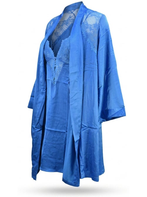 Camisa de noite e kimono mulher cetim efeito seda renda com lantejoulas ozabi - Kiabi Camisa de noite e kimono mulher cetim efeito seda renda com lantejoulas ozabi - Kiabi