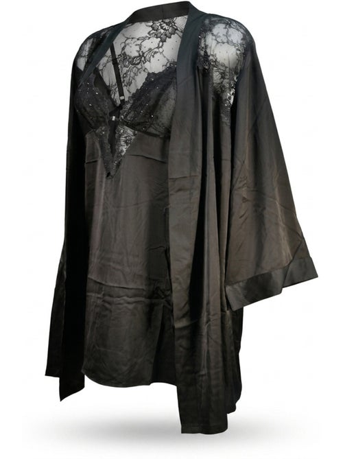Camisa de noite e kimono mulher cetim efeito seda renda com lantejoulas ozabi - Kiabi Camisa de noite e kimono mulher cetim efeito seda renda com lantejoulas ozabi - Kiabi