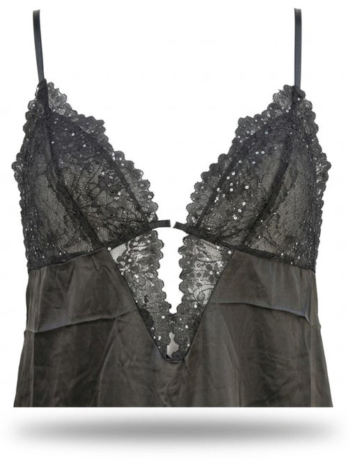 Camisa de noite e kimono mulher cetim efeito seda renda com lantejoulas ozabi - Kiabi Camisa de noite e kimono mulher cetim efeito seda renda com lantejoulas ozabi - Kiabi