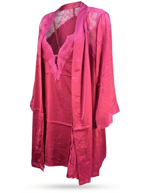 Camisa de noite e kimono mulher cetim efeito seda renda com lantejoulas ozabi - Kiabi Camisa de noite e kimono mulher cetim efeito seda renda com lantejoulas ozabi - Kiabi