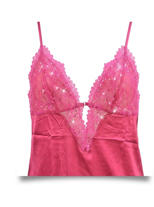 Camisa de noite e kimono mulher cetim efeito seda renda com lantejoulas ozabi - Kiabi Camisa de noite e kimono mulher cetim efeito seda renda com lantejoulas ozabi - Kiabi