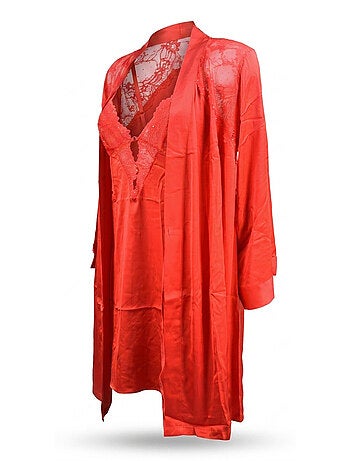 Camisa de noite e kimono mulher cetim efeito seda renda com lantejoulas ozabi
