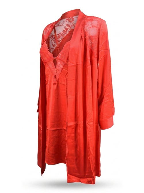 Camisa de noite e kimono mulher cetim efeito seda renda com lantejoulas ozabi - Kiabi Camisa de noite e kimono mulher cetim efeito seda renda com lantejoulas ozabi - Kiabi