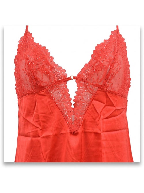 Camisa de noite e kimono mulher cetim efeito seda renda com lantejoulas ozabi - Kiabi Camisa de noite e kimono mulher cetim efeito seda renda com lantejoulas ozabi - Kiabi