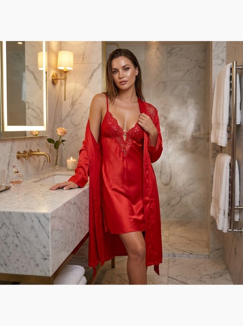 Camisa de noite e kimono mulher cetim efeito seda renda com lantejoulas ozabi - Kiabi Camisa de noite e kimono mulher cetim efeito seda renda com lantejoulas ozabi - Kiabi