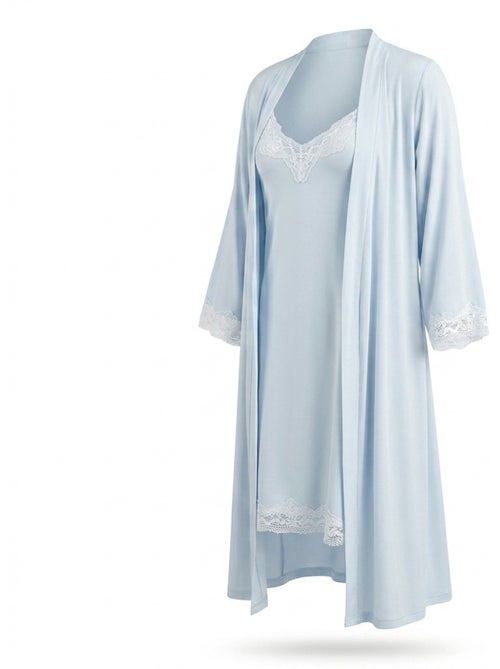 Camisa de noite e quimono mulher 2 peças viscose renda floral ozabi cinto - Kiabi Camisa de noite e quimono mulher 2 peças viscose renda floral ozabi cinto - Kiabi
