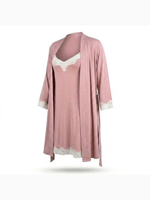 Camisa de noite e quimono mulher 2 peças viscose renda floral ozabi cinto - Kiabi Camisa de noite e quimono mulher 2 peças viscose renda floral ozabi cinto - Kiabi