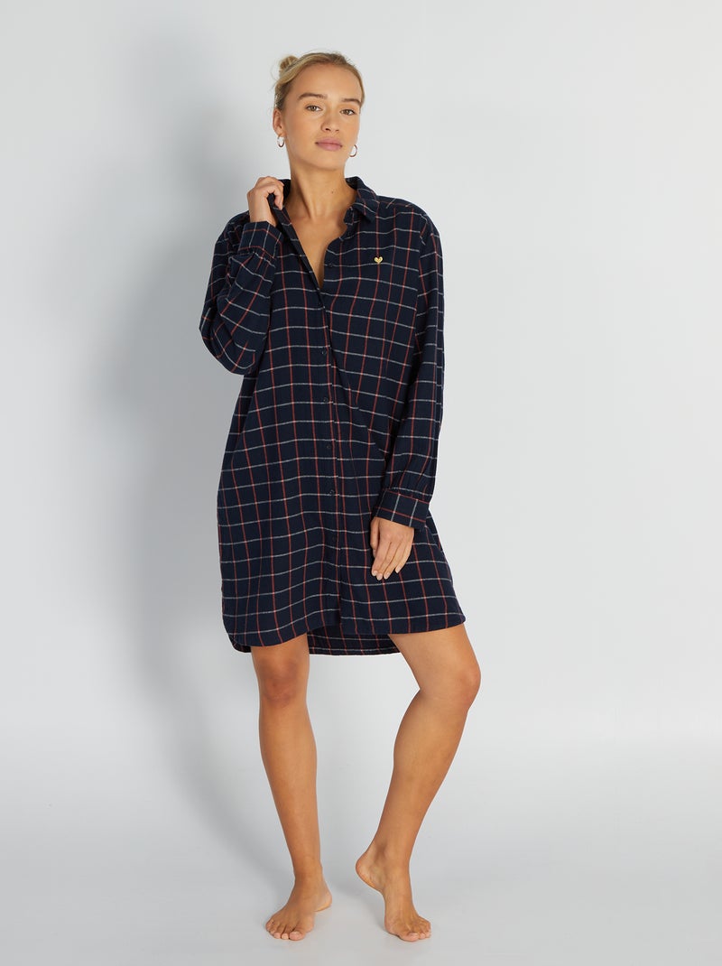 Camisa de noite em flanela AZUL - Kiabi