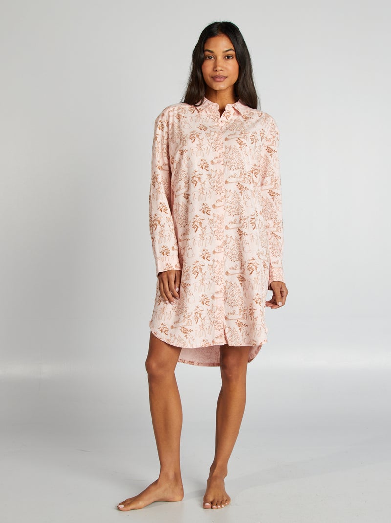 Camisa de noite em flanela estampada ROSA - Kiabi
