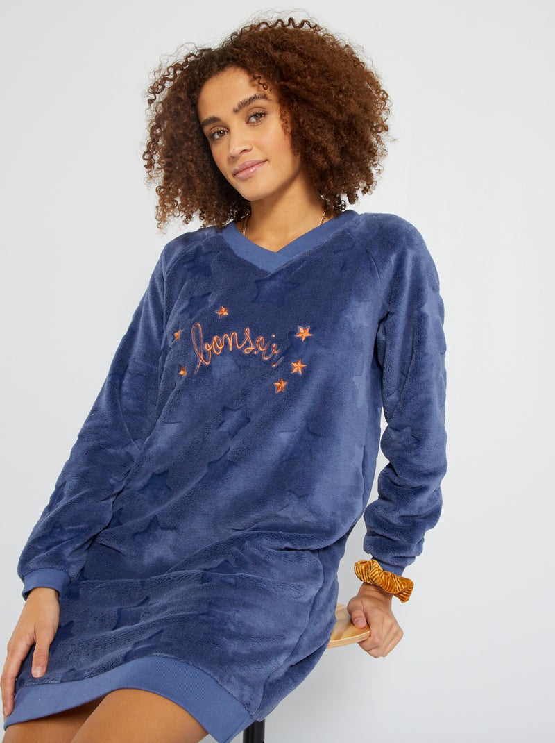 Camisa de noite em malha de peluche Azul Marinho - Kiabi