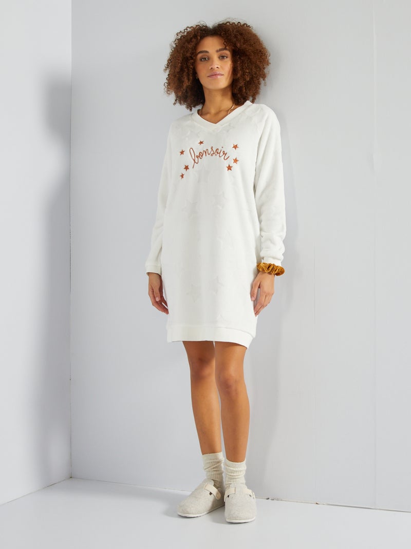 Camisa de noite em malha de peluche Ecru - Kiabi