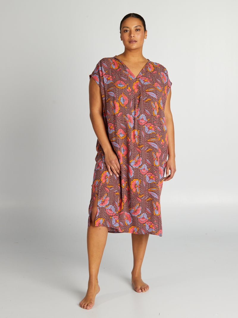 Camisa de noite fluida estampada MARROM - Kiabi