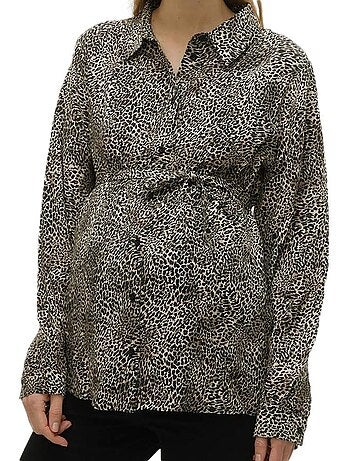Camisa de Noite Mamalicious Cherry para Mulher Preta/Bege