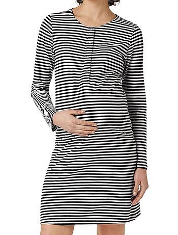 Camisa de Noite Mamalicious Holly para Mulher, Preto/Branco