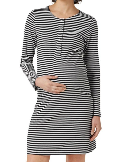 Camisa de Noite Mamalicious Holly para Mulher, Preto/Branco - Kiabi