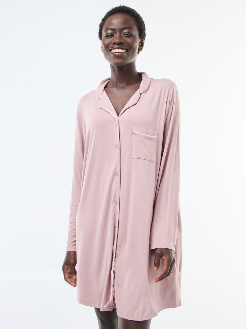 Camisa de noite midi lisa Rosa - Kiabi