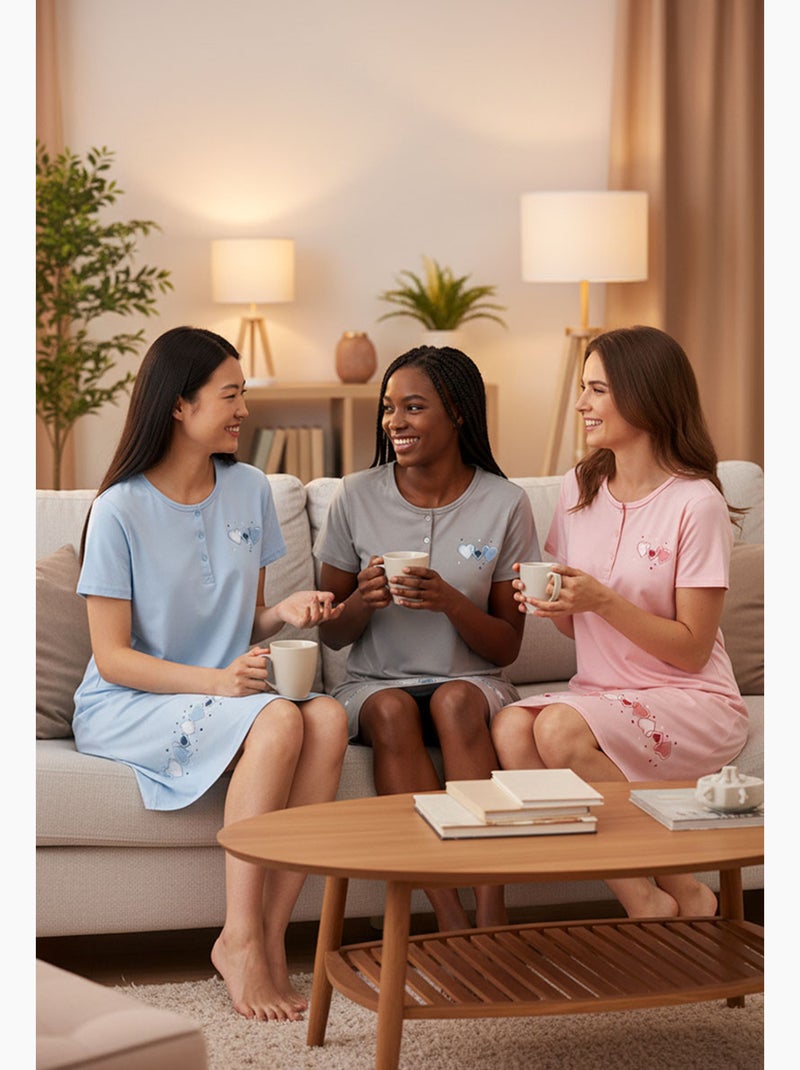 Camisa de noite mulher microfibra manga curta ozabi Cinza - Kiabi