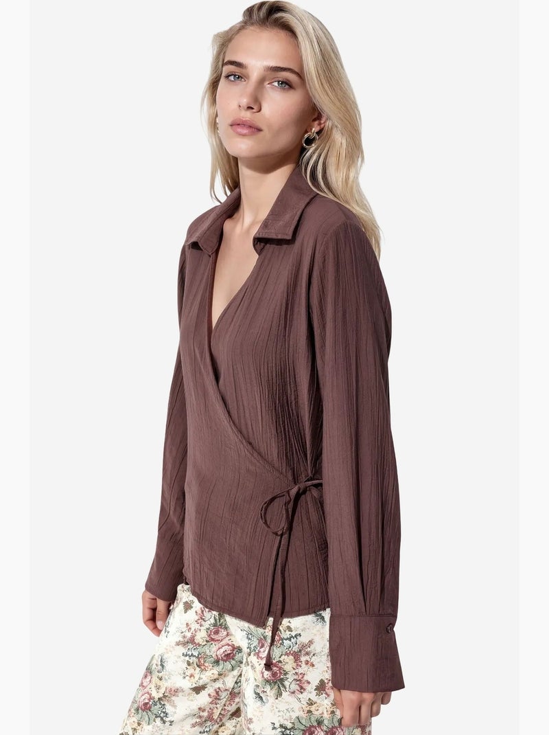 Camisa de poliéster feminina busem Castanho-chocolate - Kiabi