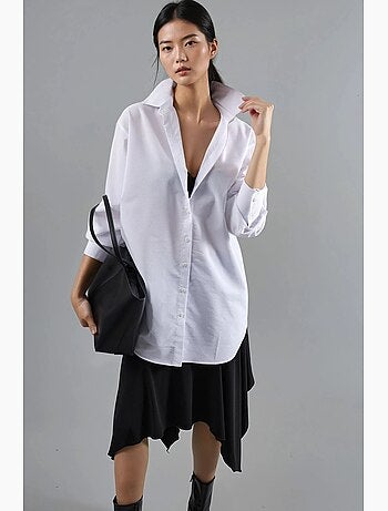 Camisa de popelina abotoada com mangas compridas busem