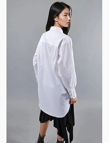 Camisa de popelina abotoada com mangas compridas busem