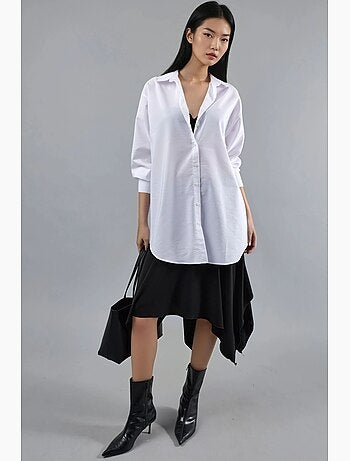 Camisa de popelina abotoada com mangas compridas busem