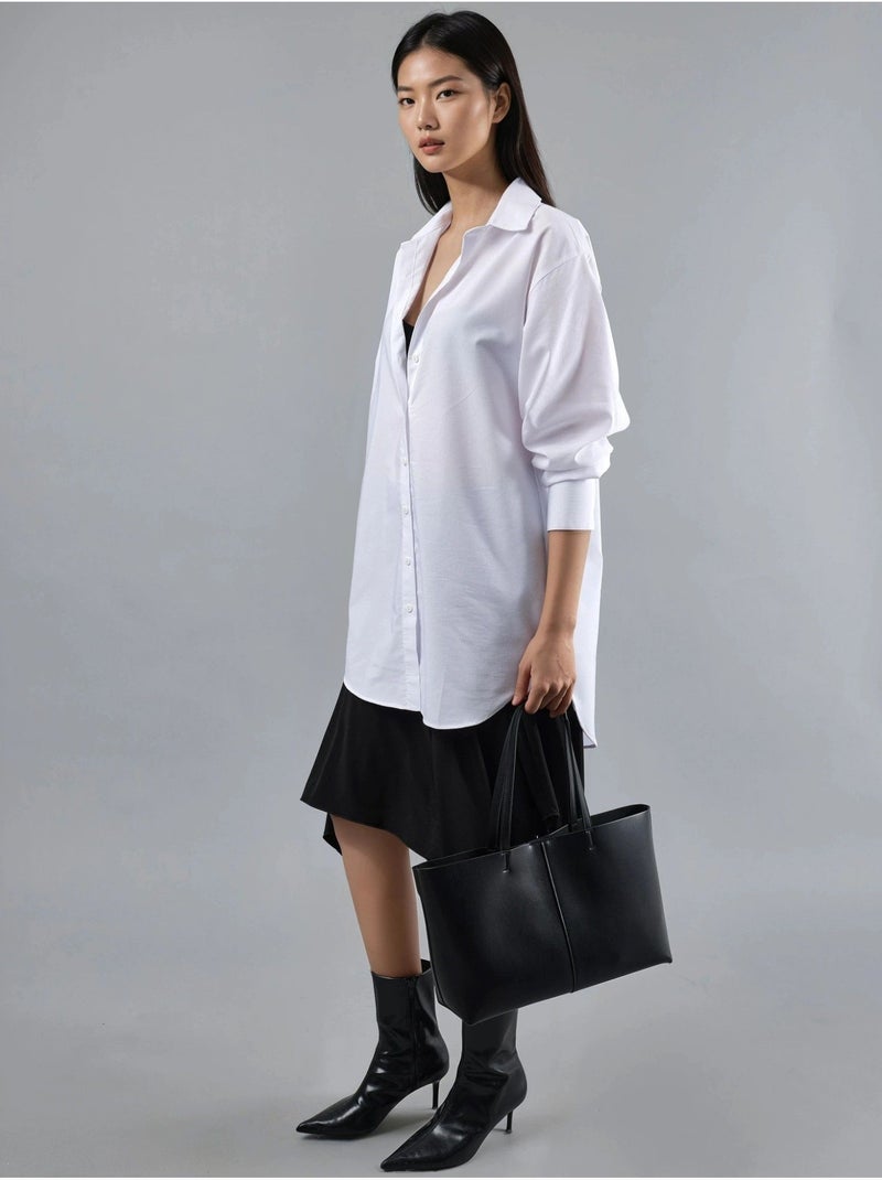 Camisa de popelina abotoada com mangas compridas busem Branco - Kiabi