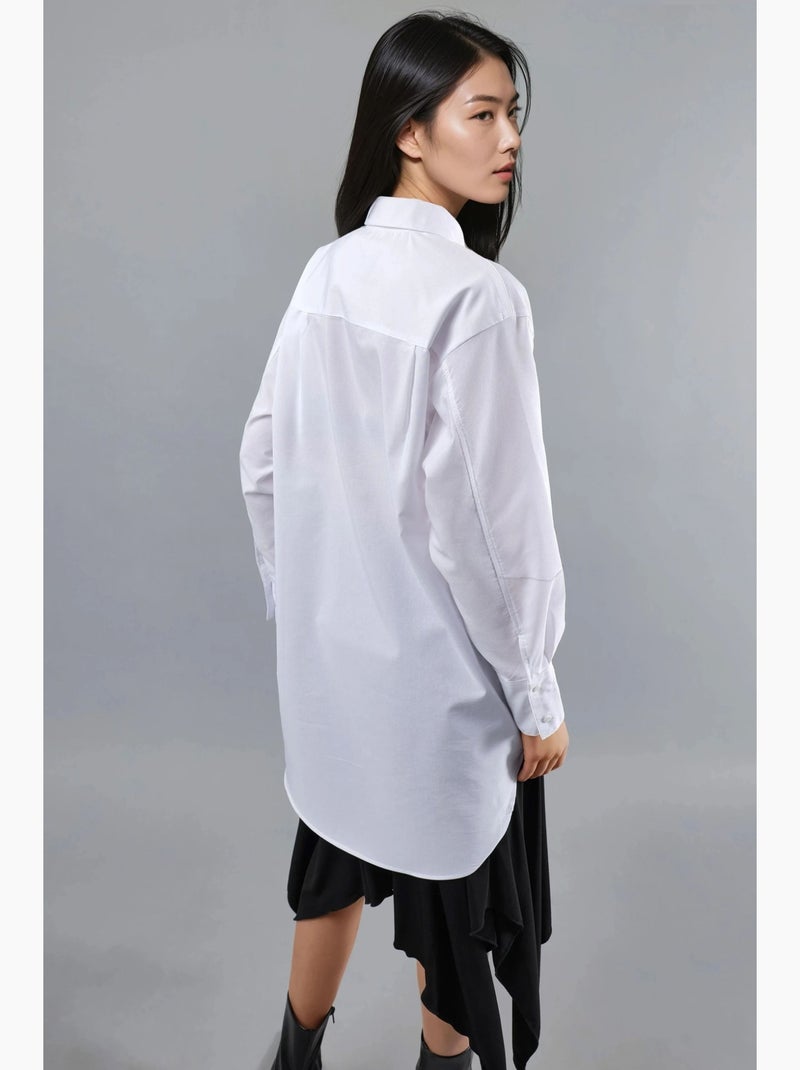 Camisa de popelina abotoada com mangas compridas busem Branco - Kiabi