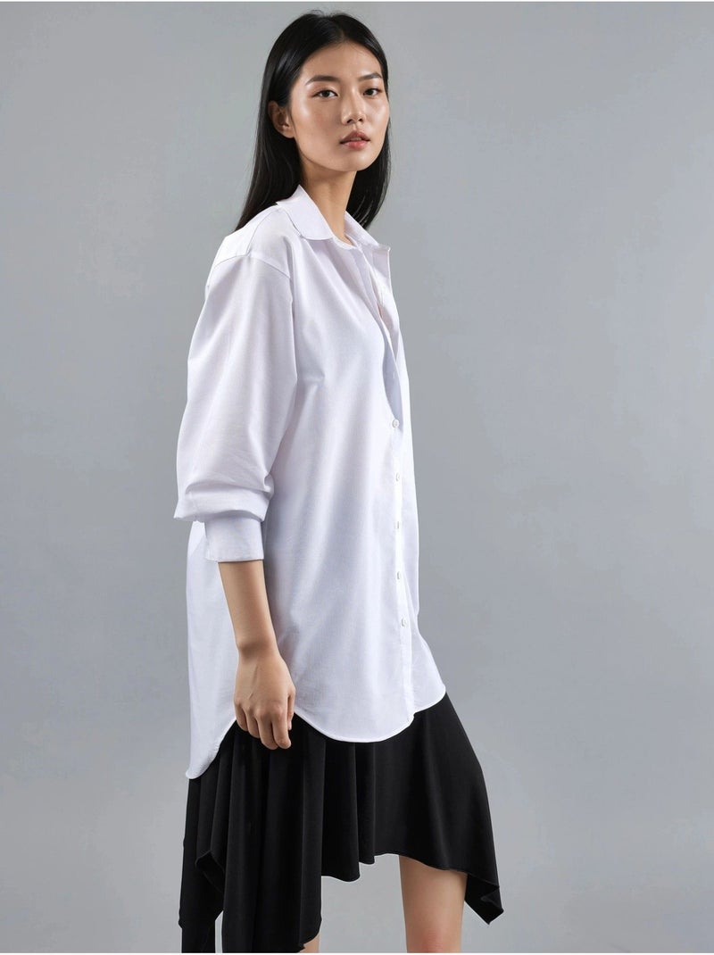 Camisa de popelina abotoada com mangas compridas busem Branco - Kiabi