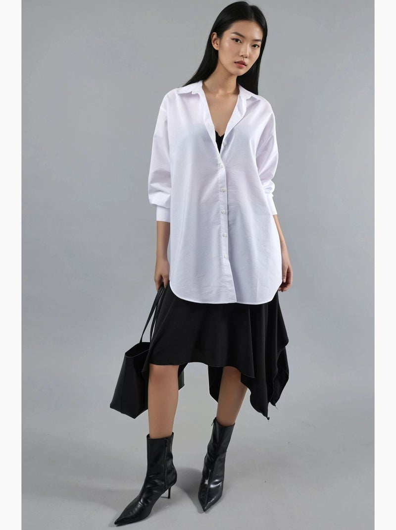 Camisa de popelina abotoada com mangas compridas busem Branco - Kiabi