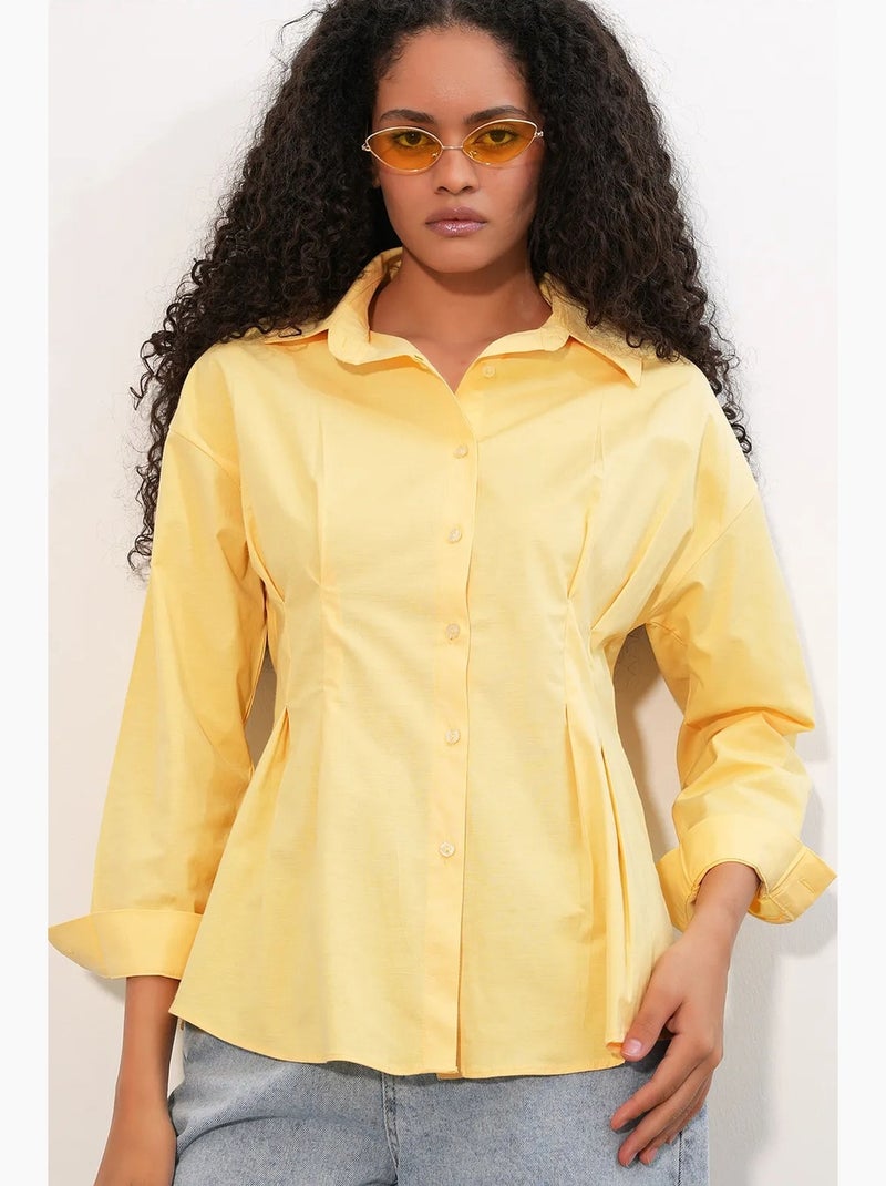 Camisa de popelina ajustada com fecho de botões à frente bdart Amarelo-limão - Kiabi