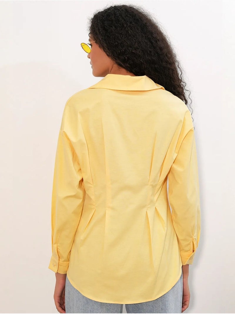 Camisa de popelina ajustada com fecho de botões à frente bdart Amarelo-limão - Kiabi
