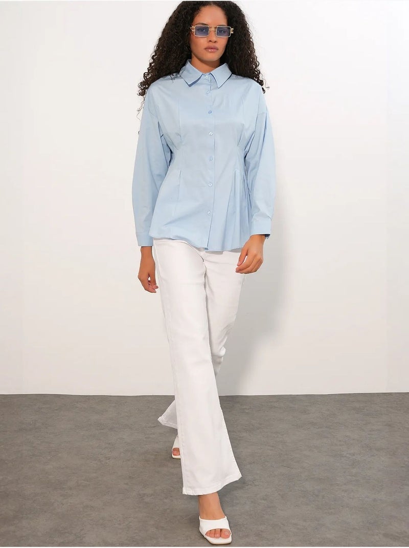 Camisa de popelina ajustada com fecho de botões à frente bdart Azul-céu - Kiabi