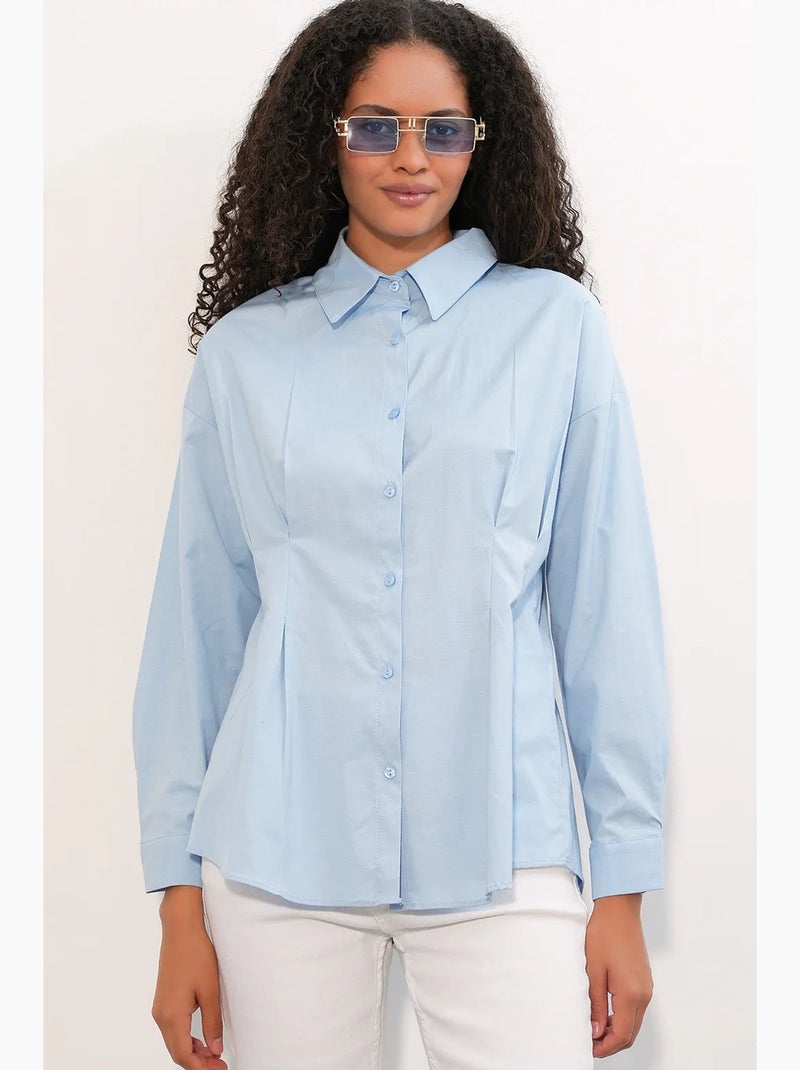 Camisa de popelina ajustada com fecho de botões à frente bdart Azul-céu - Kiabi