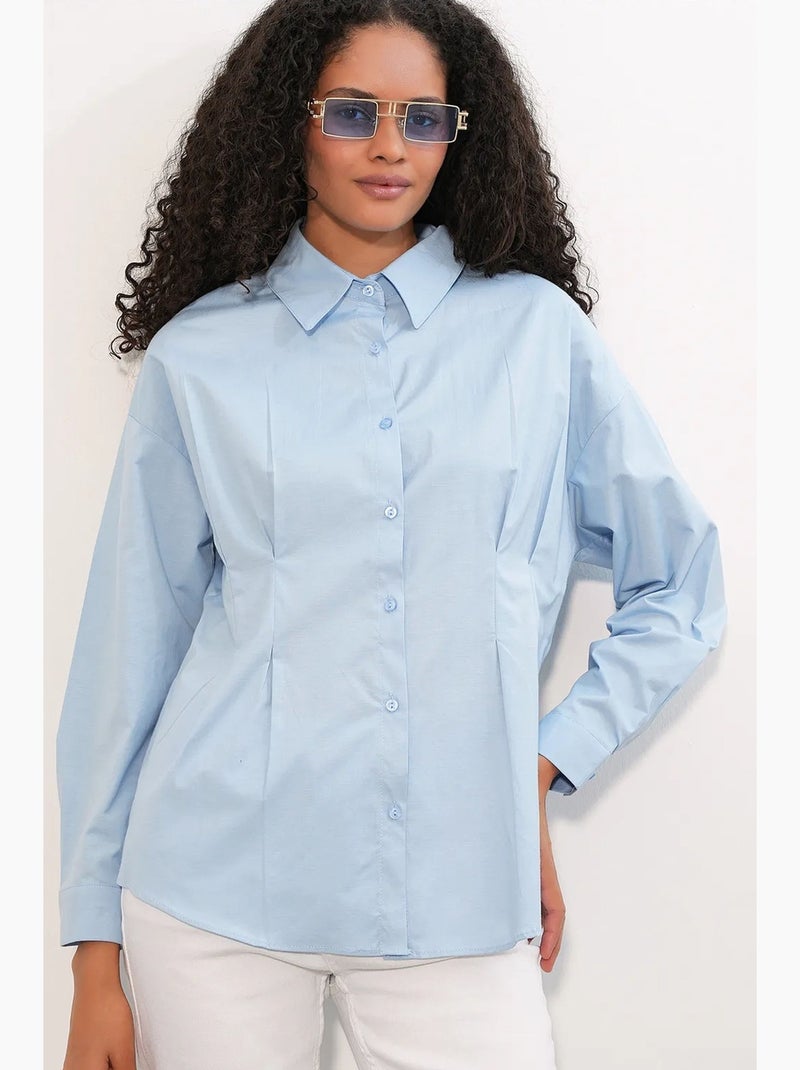 Camisa de popelina ajustada com fecho de botões à frente bdart Azul-céu - Kiabi