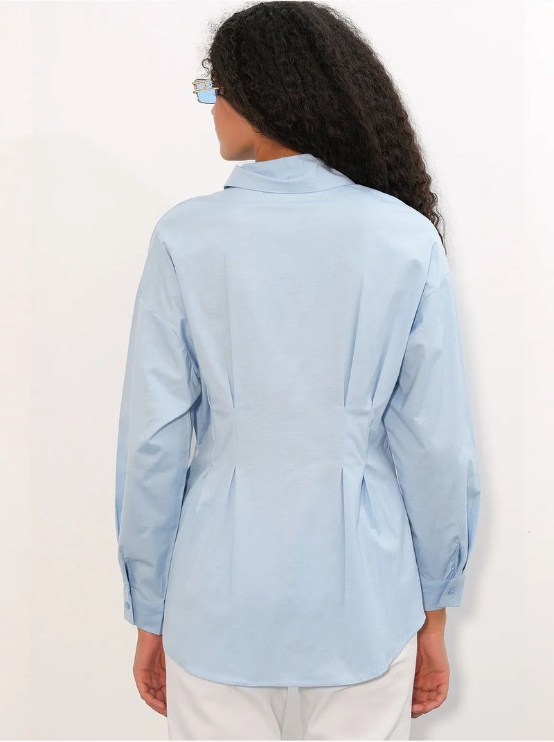 Camisa de popelina ajustada com fecho de botões à frente bdart Azul-céu - Kiabi