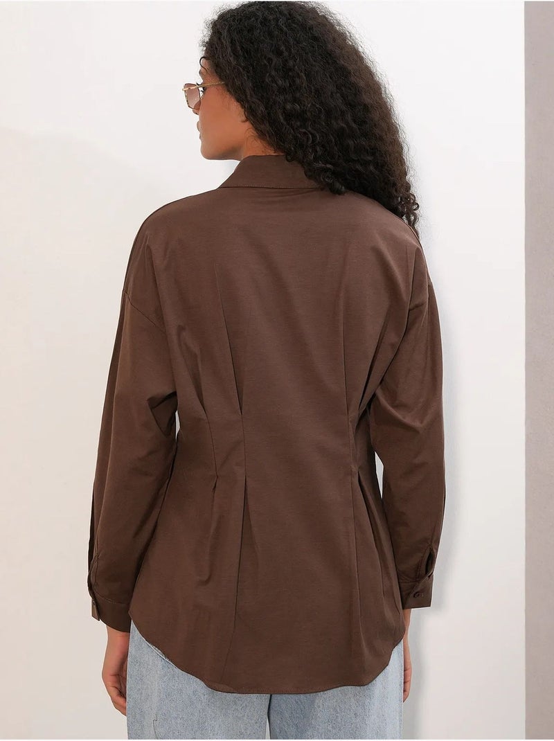 Camisa de popelina ajustada com fecho de botões à frente bdart Castanho - Kiabi