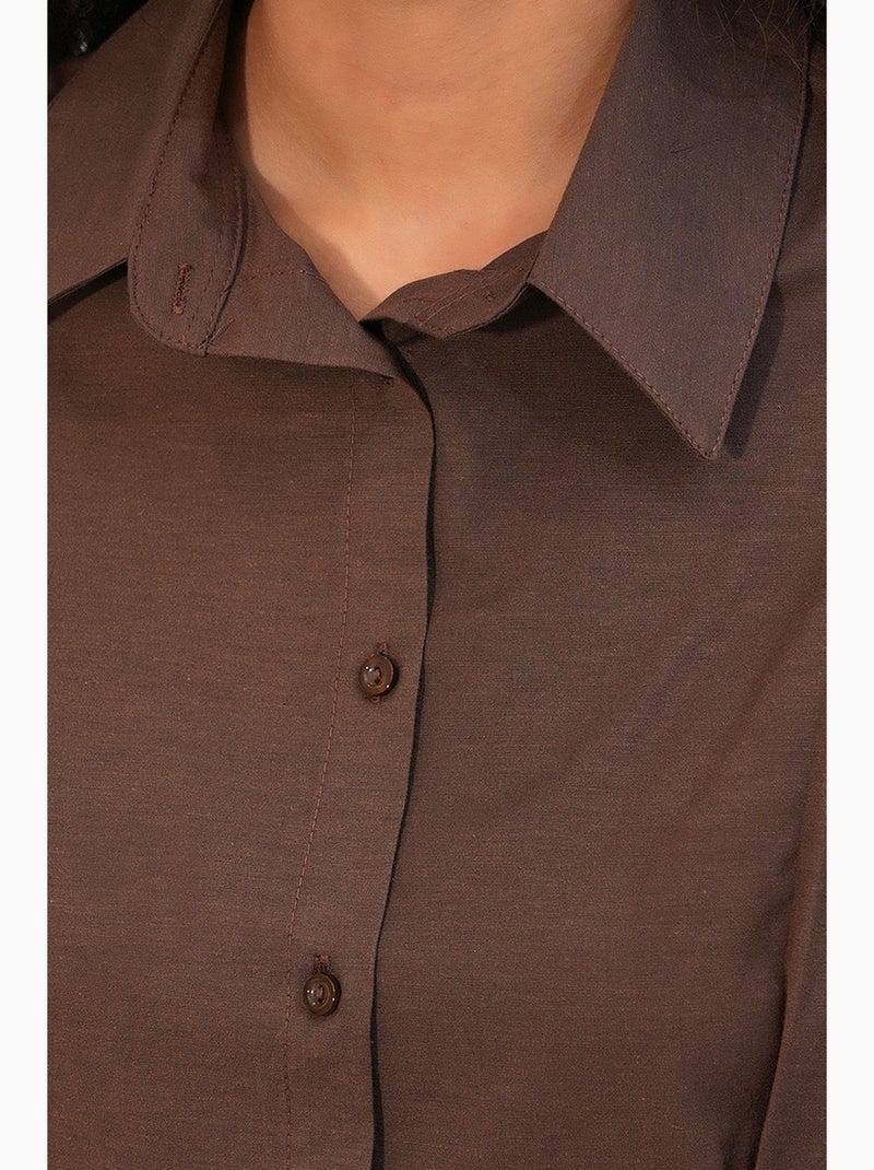 Camisa de popelina ajustada com fecho de botões à frente bdart Castanho - Kiabi