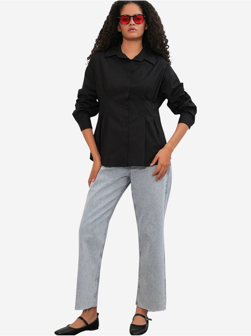 Camisa de popelina ajustada com fecho de botões à frente bdart Preto - Kiabi